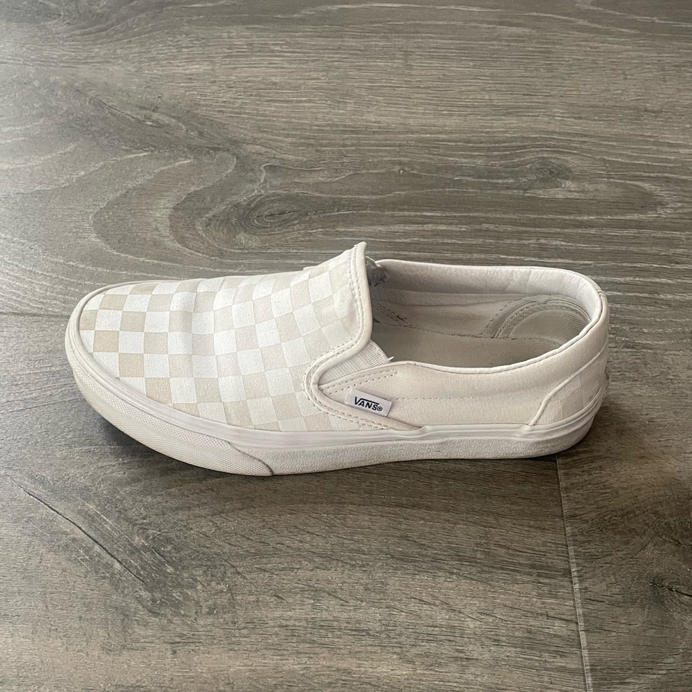 Women’s White Checkerboard Slip On Shoes